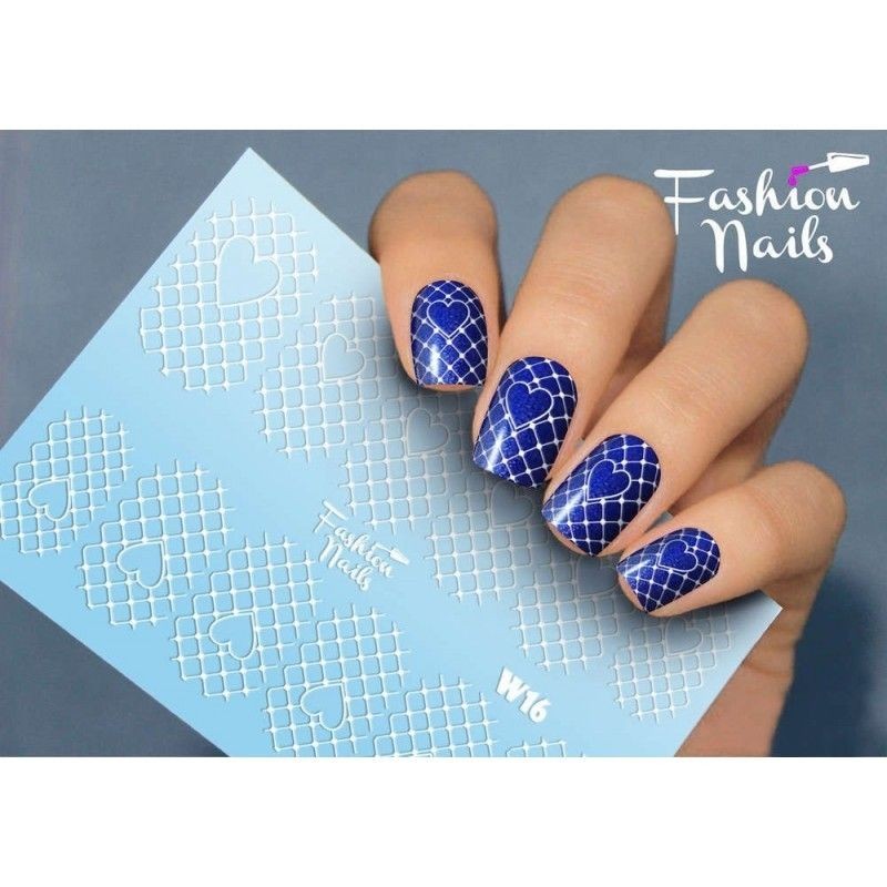 Nagel Sticker in Weiß mit Herzen  W16 FasionNails