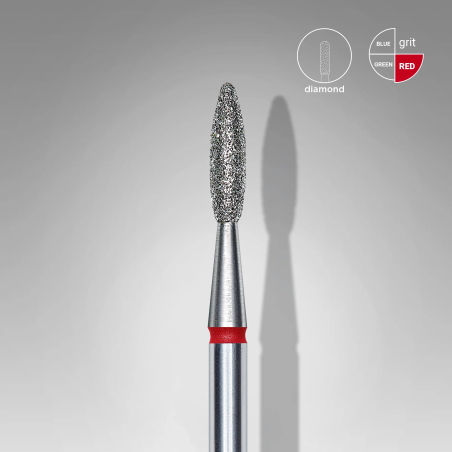 Diamantfräser Flamme Rot, Durchmesser 2.1 mm / Arbeitsteil 8 mm Staleks